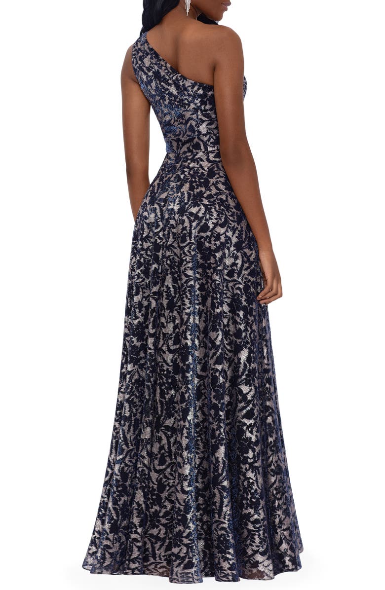 Betsy & Adam One-Shoulder Metallic Floral Print Cutout Gown, Alternate, color, 