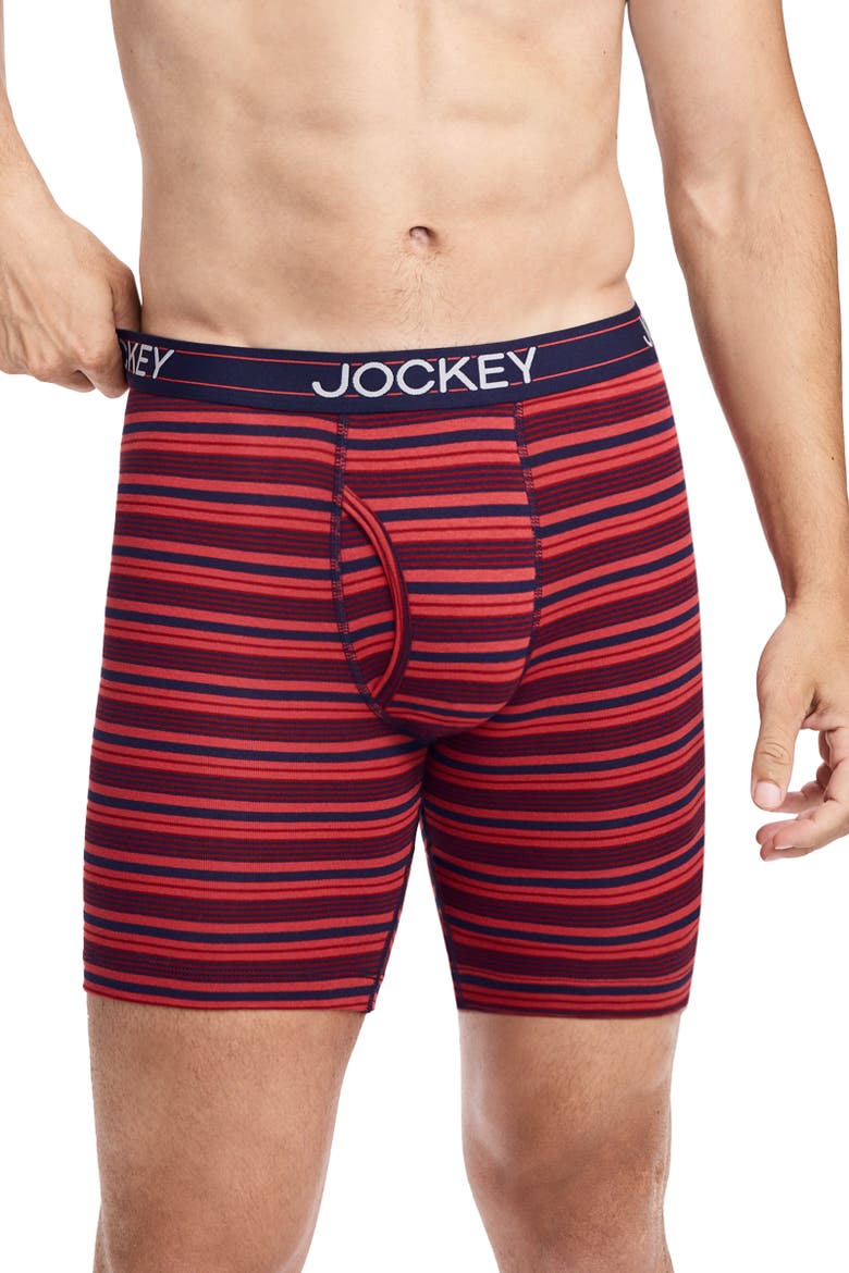 Mens Lightweight Cotton Blend 7" Long Leg Boxer Brief - 4 Pack, Alternate, color, Red Lake Stripe