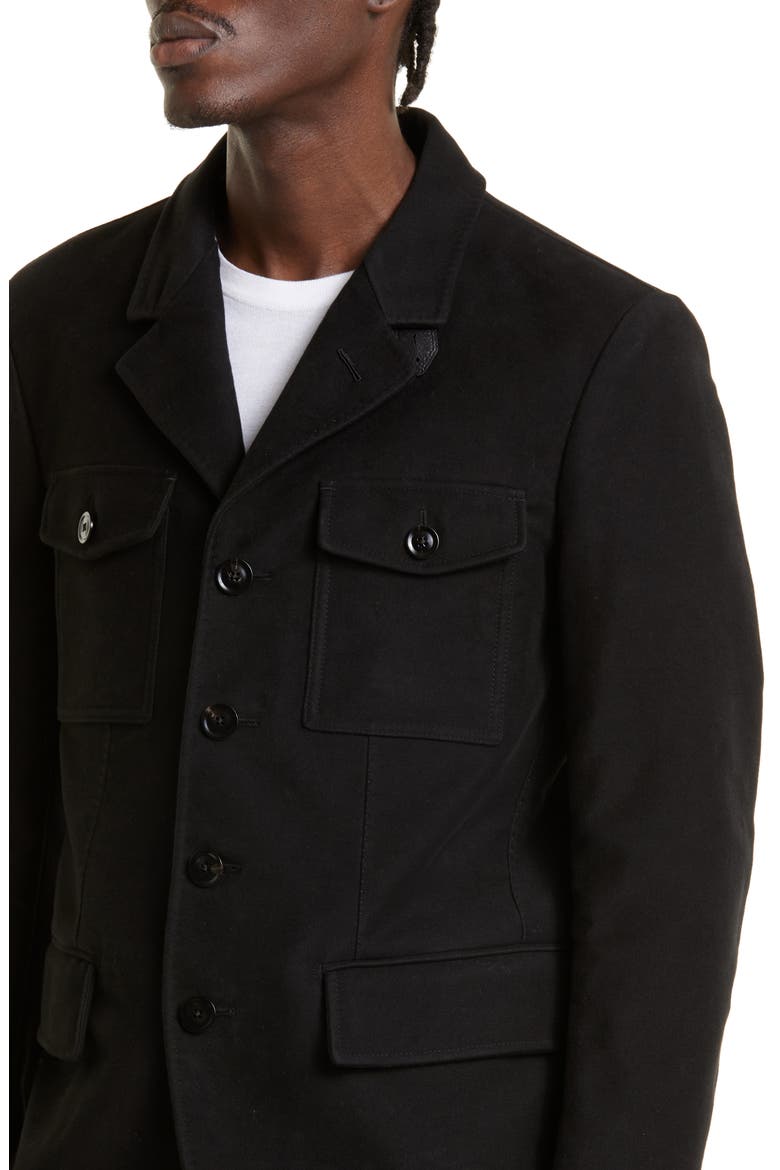 Cotton Moleskin Military Jacket, Alternate, color, BLACK