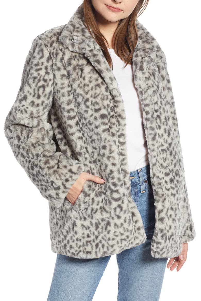 Faux Fur Midi Coat (Nordstrom Exclusive), Main, color, LIGHT GREY LEOPARD