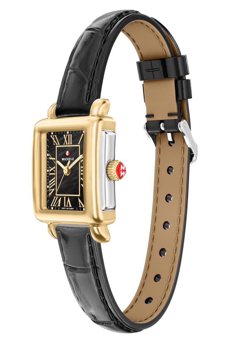 Deco Madison Mini Two-Tone Leather Strap Watch, Alternate, color, BLACK