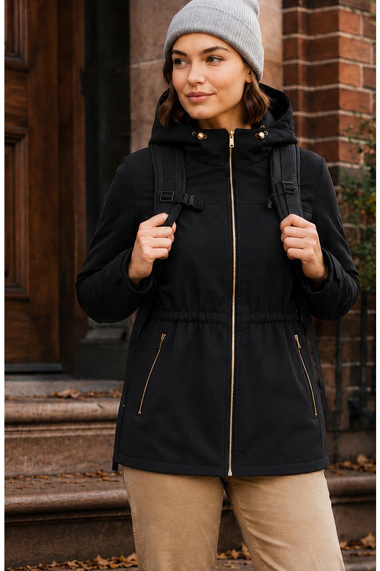 Water Resistant Faux Fur Lined Softshell Jacket, Alternate, color, BLACK
