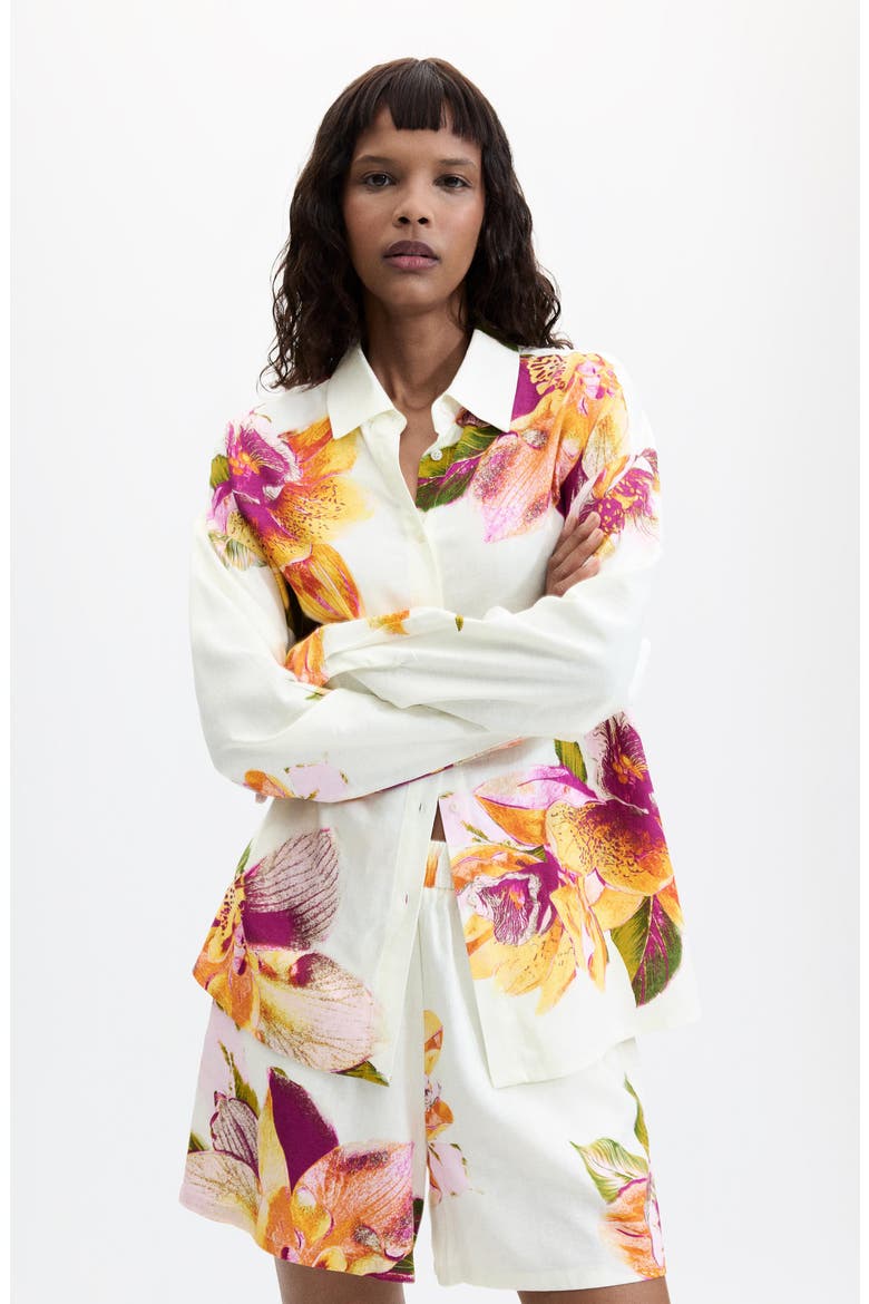 Floral Print Button-Up Shirt, Alternate, color, WHITE