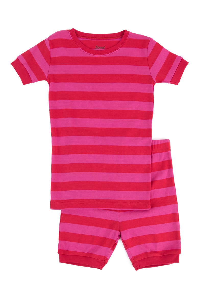 Kids Short Sleeve Cotton Striped Matching Family Pajamas, Main, color, PINK