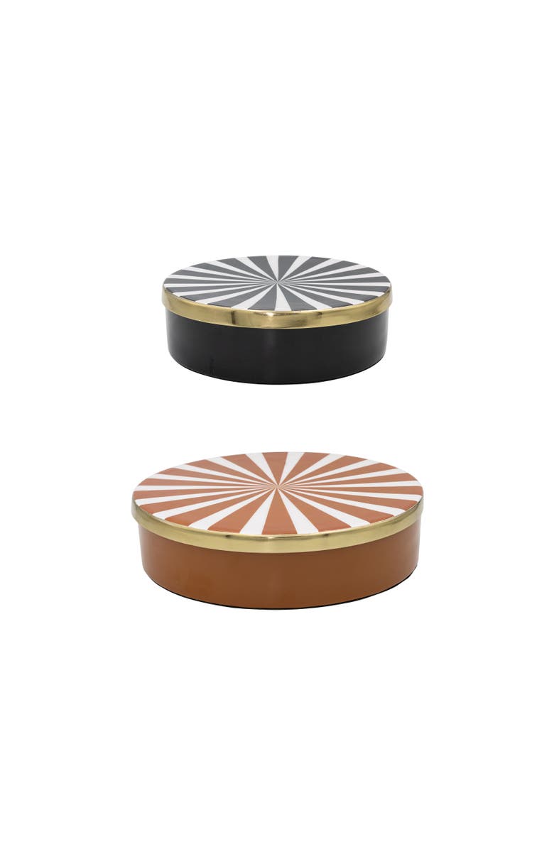 Storied Home 2-Piece Decorative Enameled Metal Boxes with Lids, Main, color, Orange