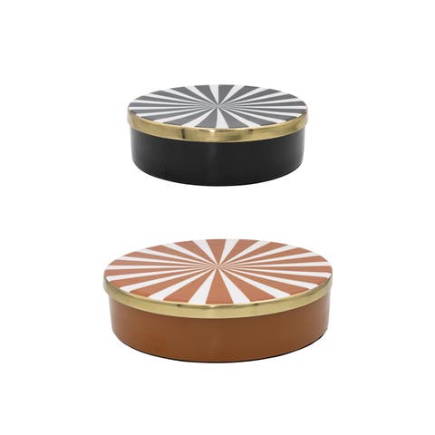 2-Piece Decorative Enameled Metal Boxes with Lids