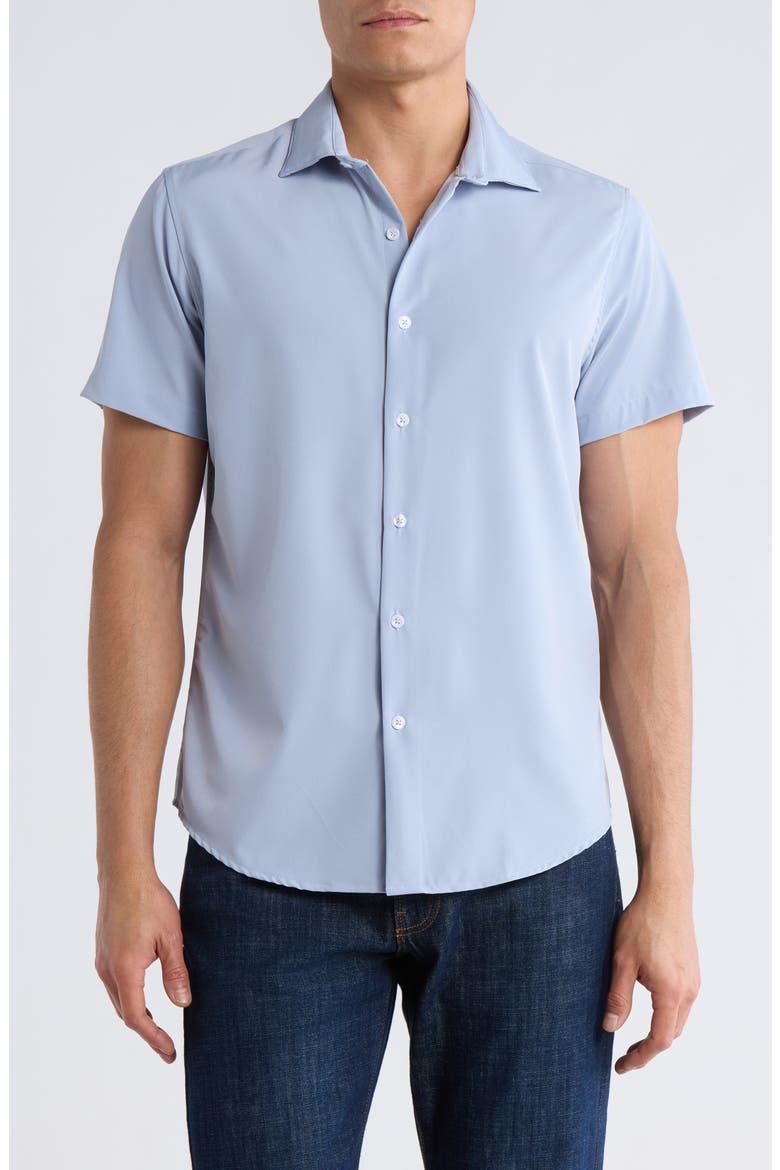 Zen Dressy Tech Short Sleeve Button-Up Shirt, Main, color, BLUE