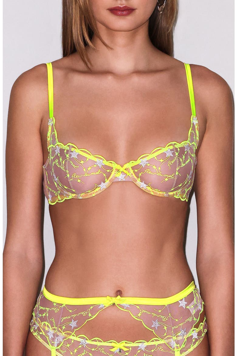 Etoile Embroidered Balconette Bra, Main, color, NEON YELLOW