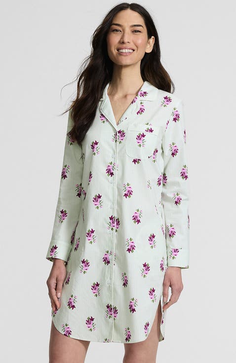 Cotton Poplin Long Sleeve Sleepshirt Nightgown