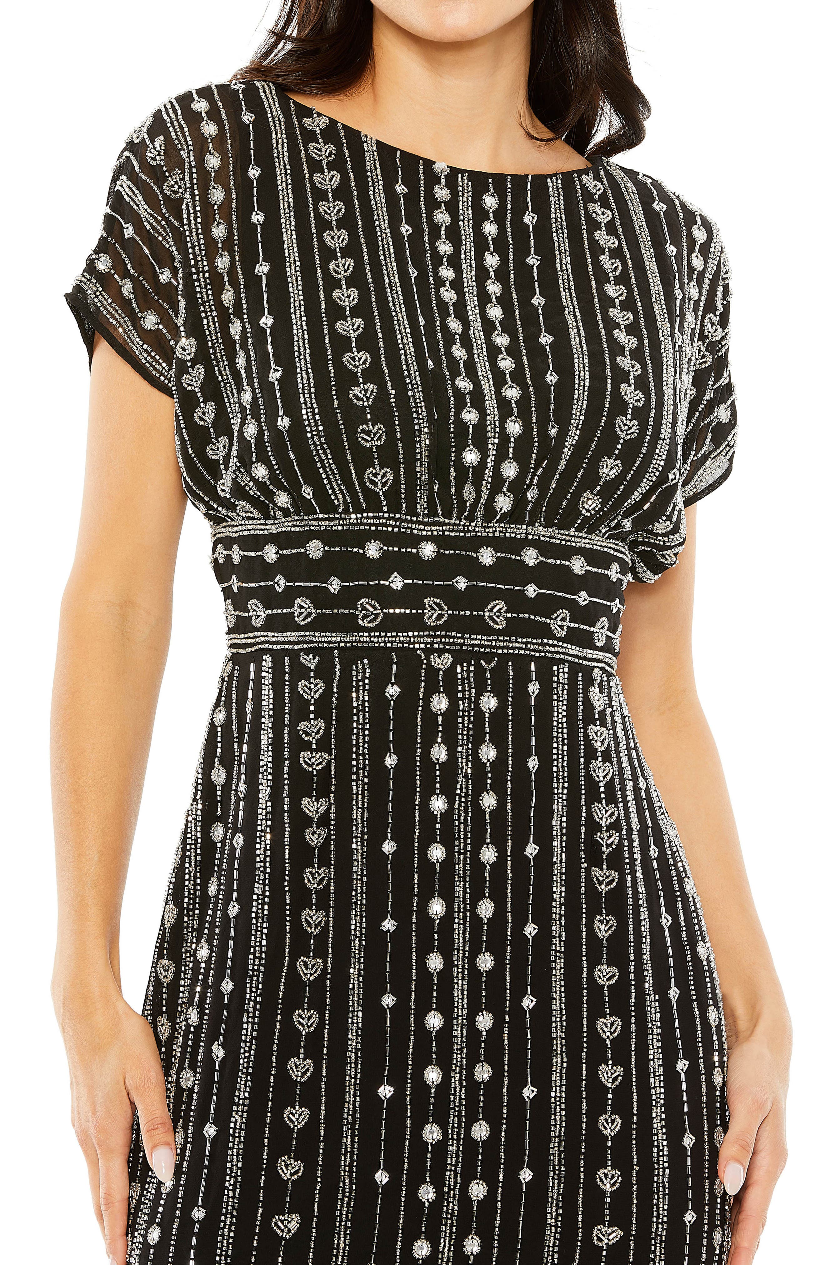 beaded cap sleeve a line midi dress Mac Duggal Beaded Cap Sleeve Column Midi Dress, Size 10, Dark Mocha