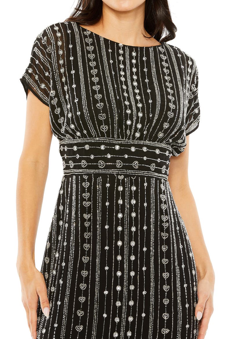 Beaded Cap Sleeve Column Midi Dress, Alternate, color, BLACK