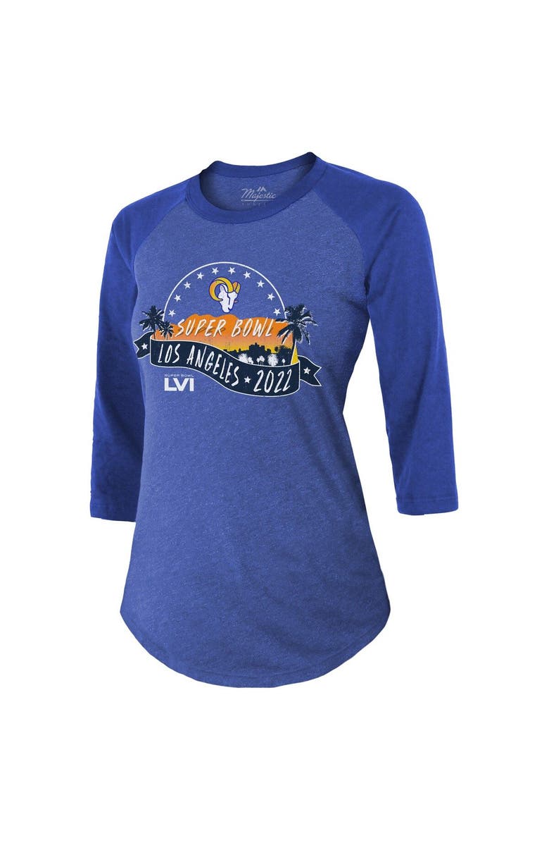 Majestic Threads Women's Majestic Threads Heathered Royal Los Angeles Rams Super Bowl LVI Bound Hollywood Tri-Blend 3/4-Sleeve T-Shirt, Alternate, color, 