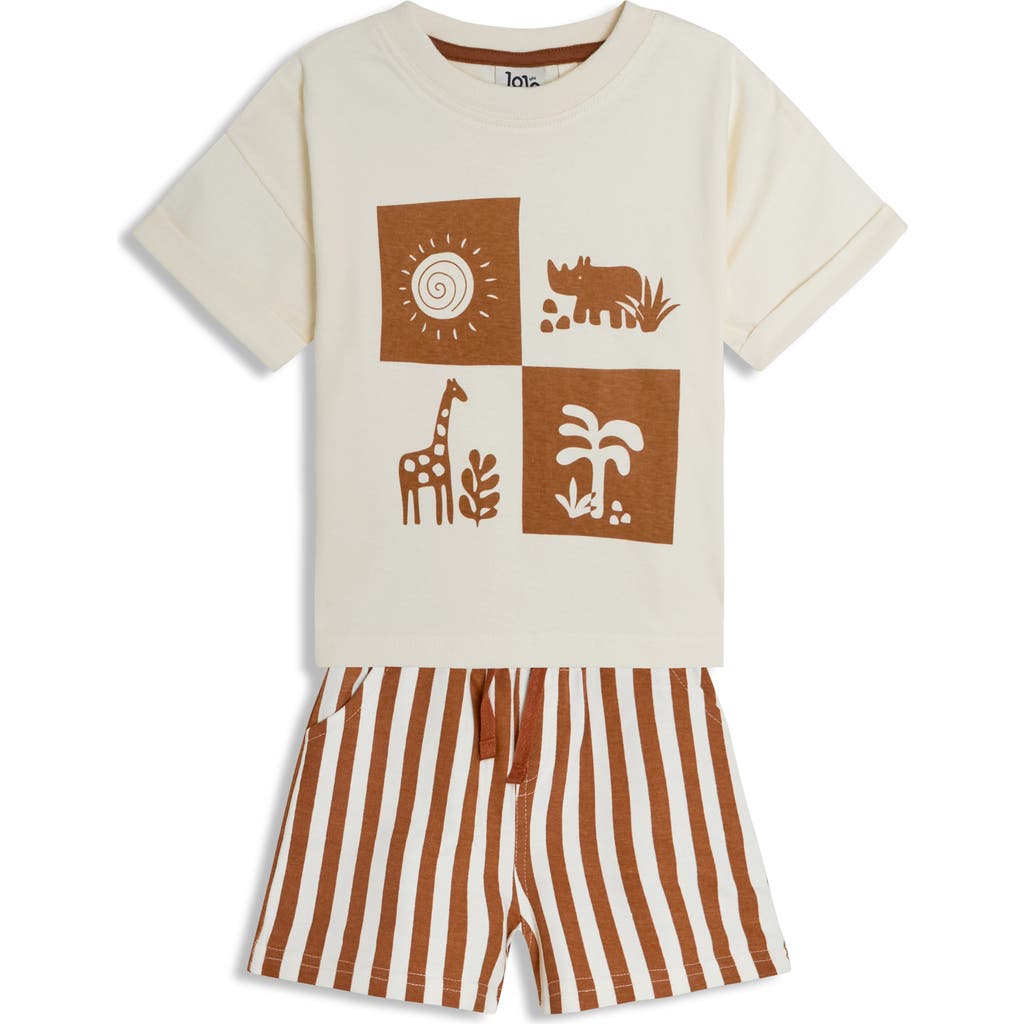 Jojo Maman Bébé Jojo Maman Bebe Graphic T-shirt & Stripe Shorts Set In Ecru