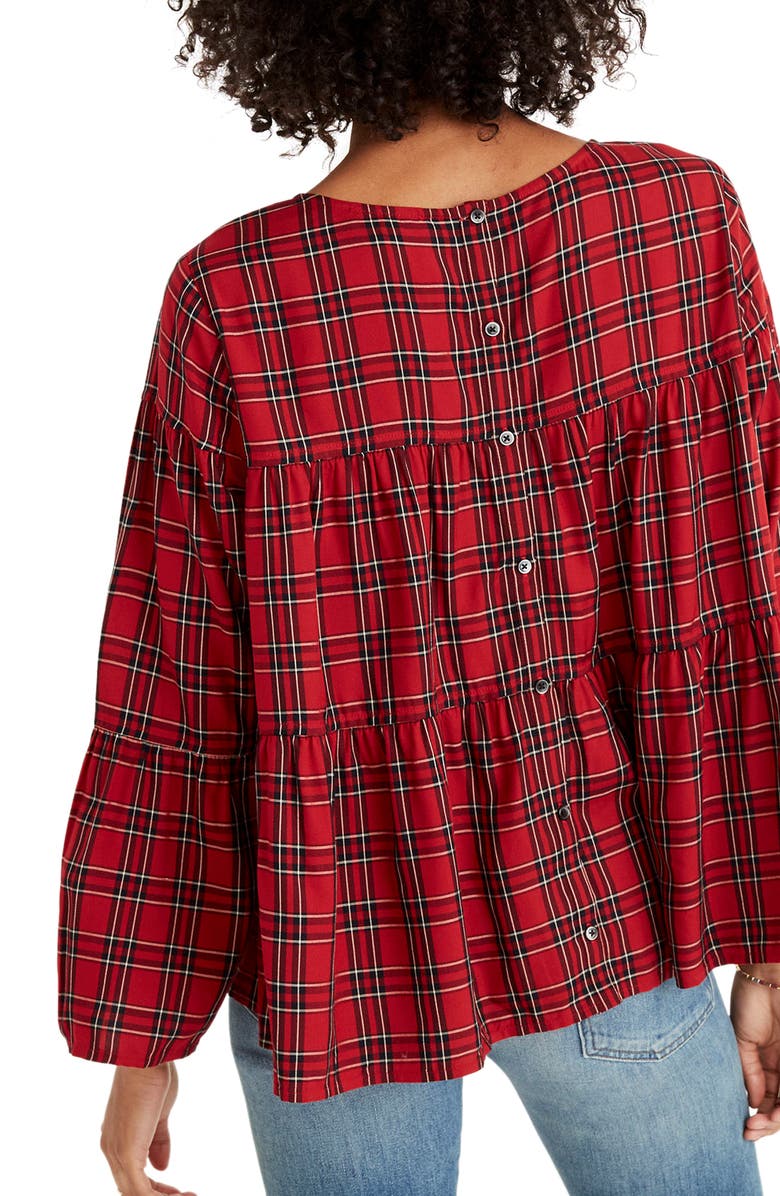 Madewell Plaid Tiered Button Back Top, Alternate, color,