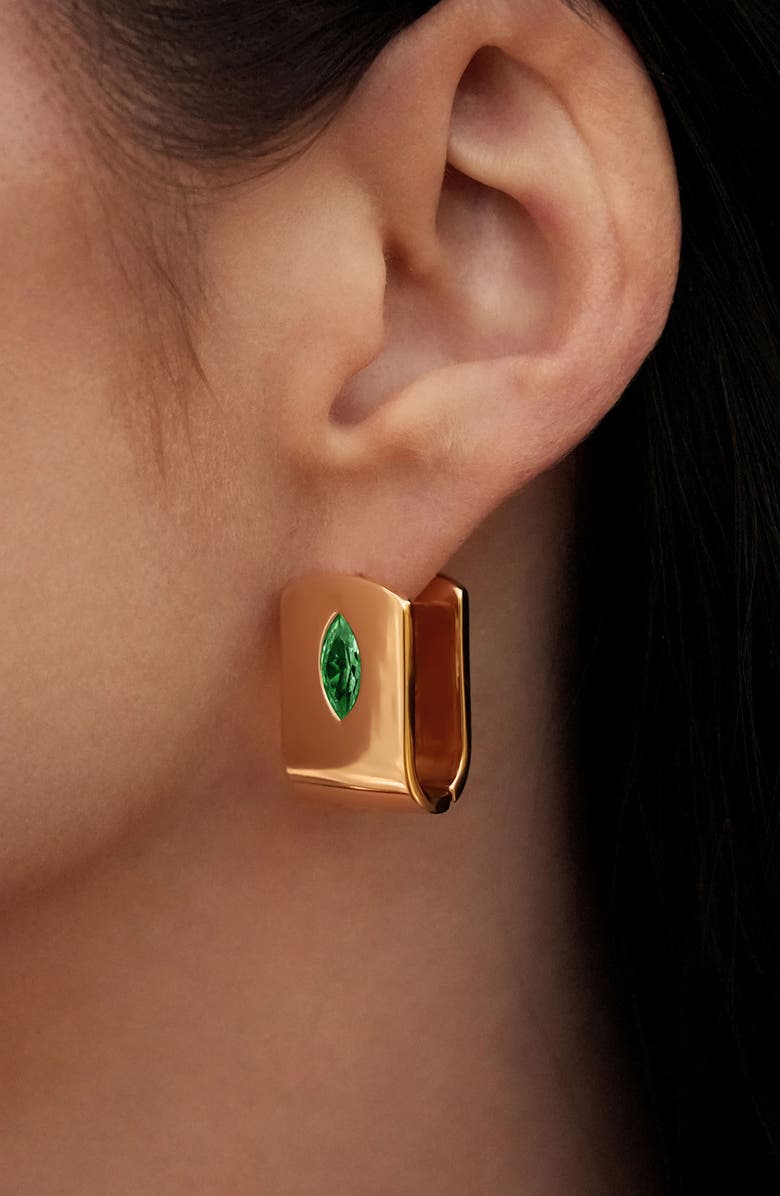 Ettika Marquise Stone Huggie Earrings, Alternate, color, Green