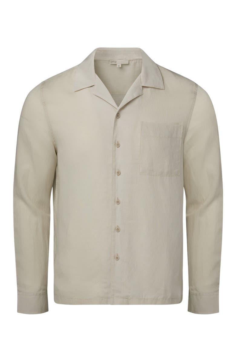 Onia Linen Home Long Sleeve Camp Shirt, Alternate, color, Stone