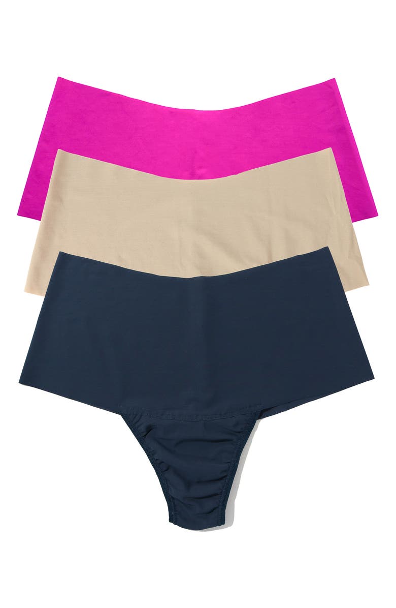 Hanky Panky Breathe Assorted 3-Pack High Waist Thongs, Main, color, Shadow/ Eucalyptus/ Fuschia