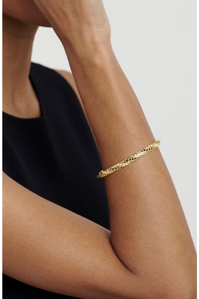 Torvi Crystal Twist Hinged Bangle, Alternate, color, GOLD TONE BLACK CRYSTAL