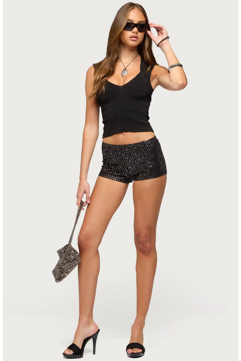 Reece Studded Micro Shorts, Alternate, color, BLACK