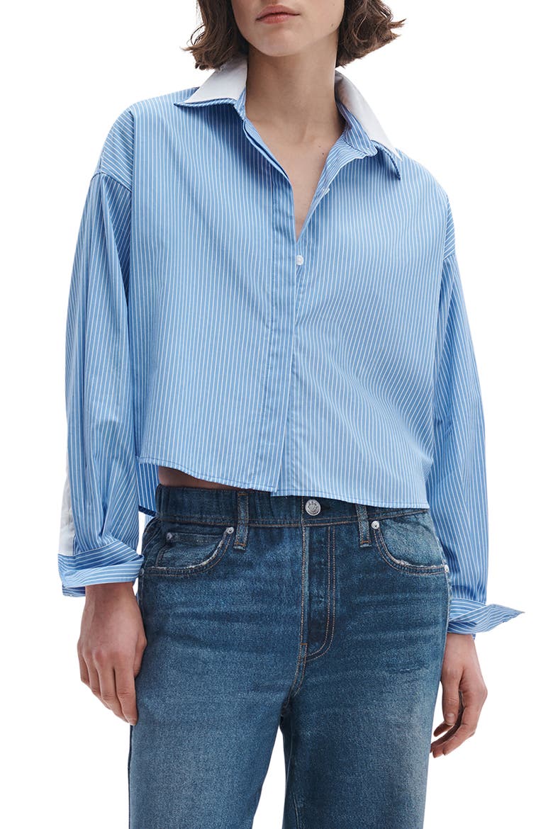 Marin Stripe Cotton Button-Up Shirt, Main, color, BLUE STRIPE