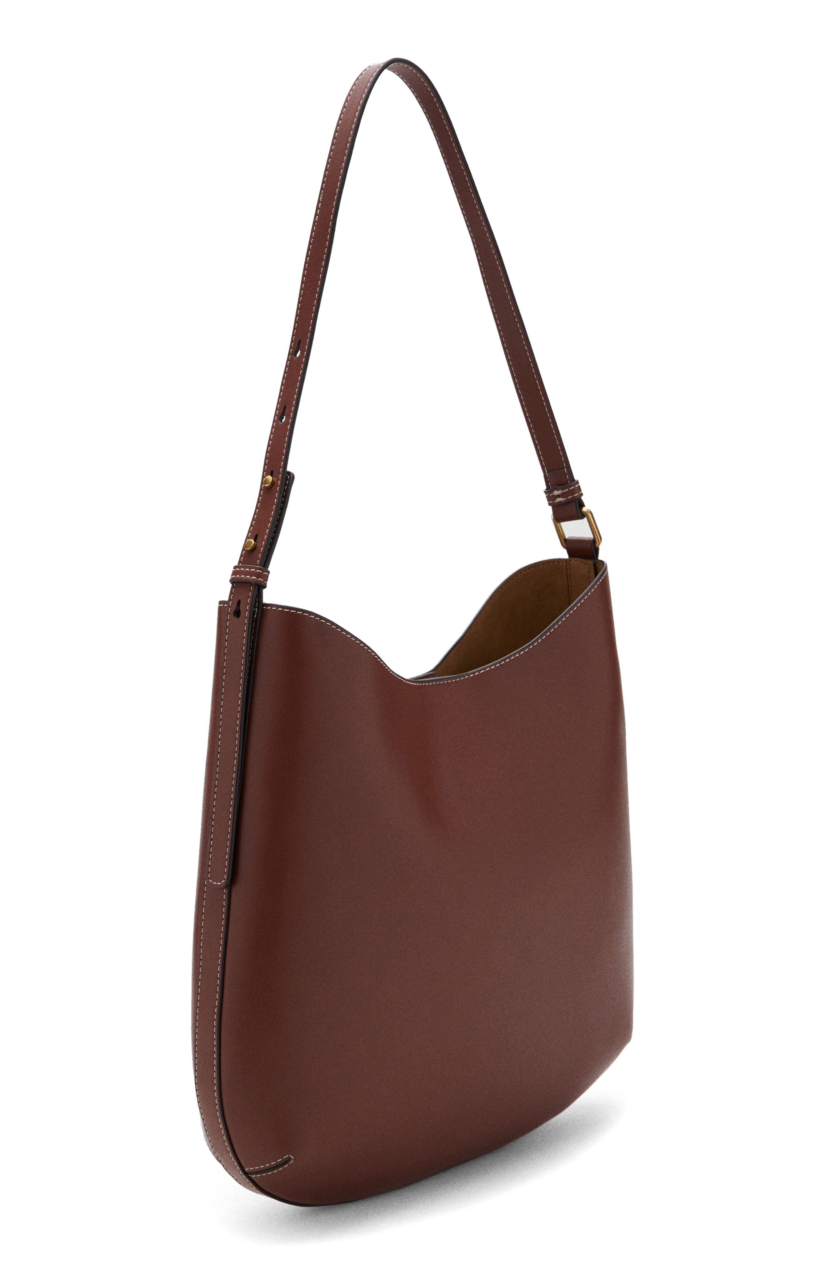 MANGO Large Oval Faux Leather Shoulder Bag, Alternate, color, Leather