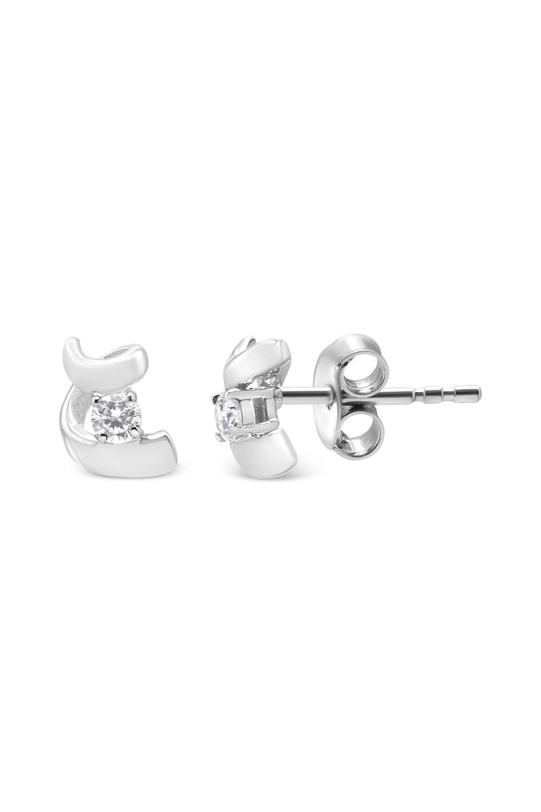 Silver Round Diamond Fashion Earrings, Alternate, color, White