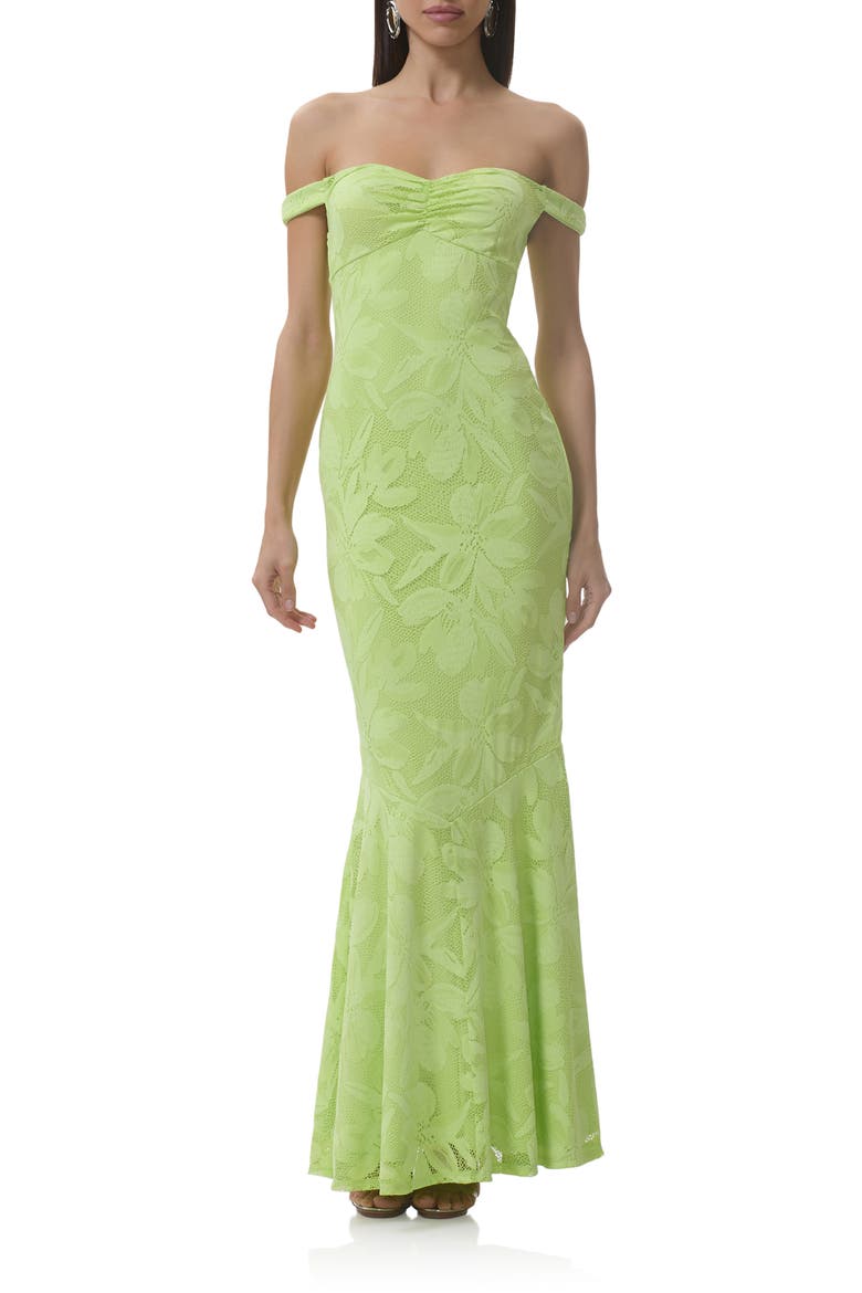 Morgan Floral Mesh Off the Shoulder Dress, Alternate, color, LIME ESSENCE