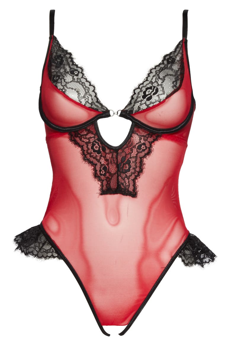 Open Gusset Mesh Teddy, Main, color, RED