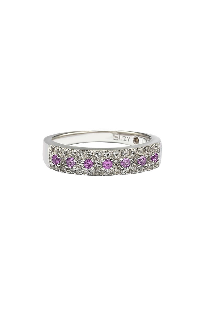 SUZY LEVIAN Sterling Silver Pavé Pink Sapphire & Lab Created White Sapphire Ring, Main, color,
