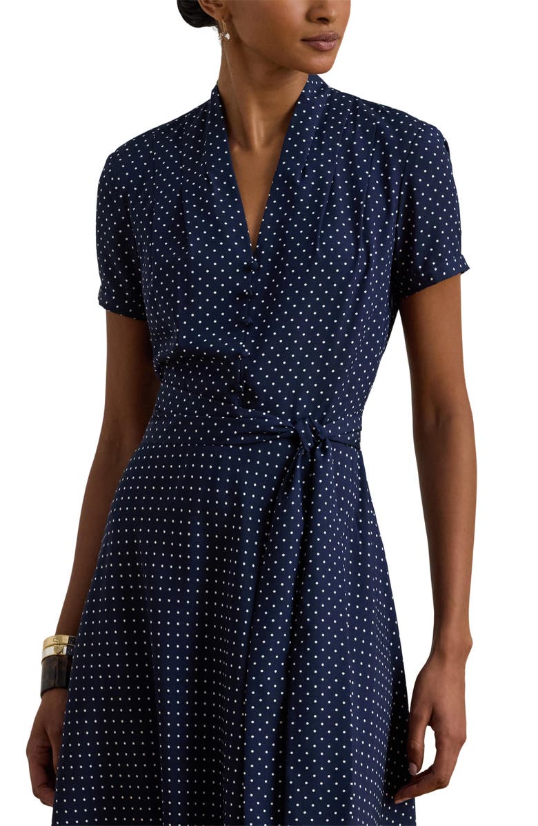 Lauren Ralph Lauren Micro Dot Crêpe de Chine Midi Dress, Alternate, color, Navy Blue/ White