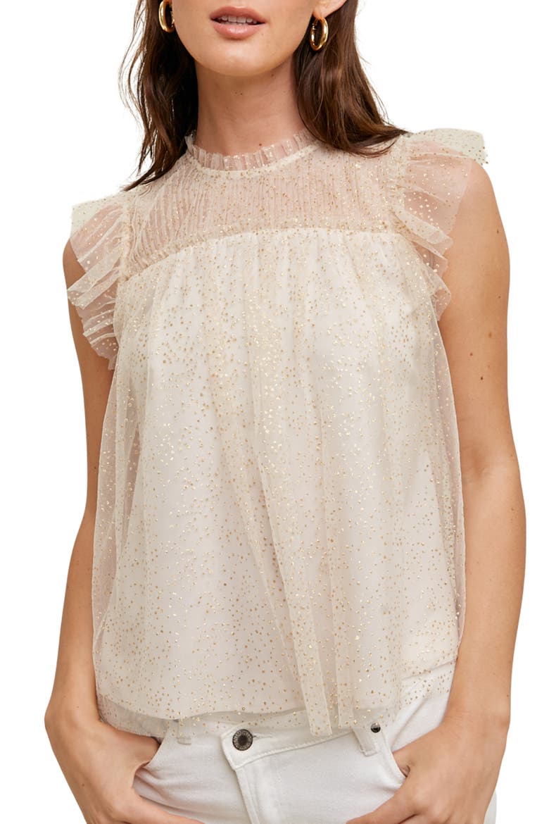 Metallic Polka Dot Tulle Top, Main, color, CHAMPAGNE