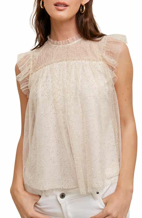 WISHLIST Metallic Polka Dot Tulle Top