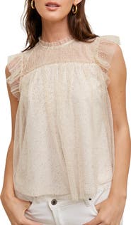 WISHLIST Metallic Polka Dot Tulle Top