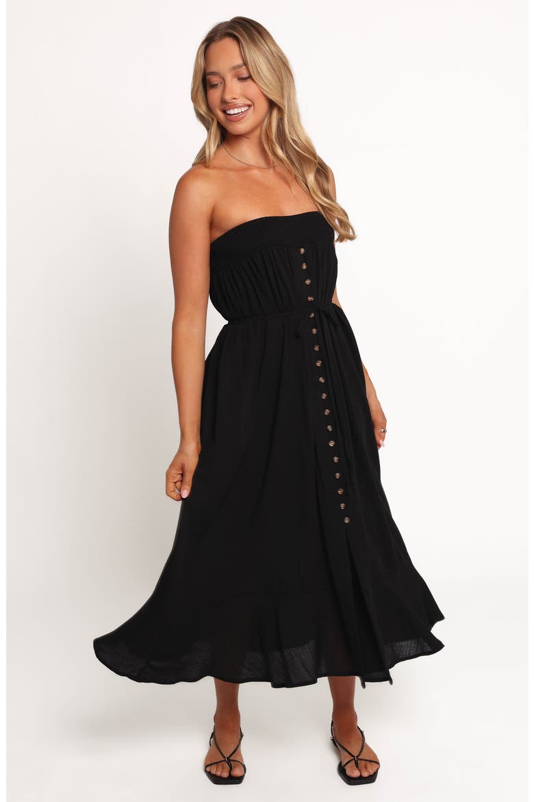 Nerea Strapless Linen & Cotton Dress, Alternate, color, BLACK