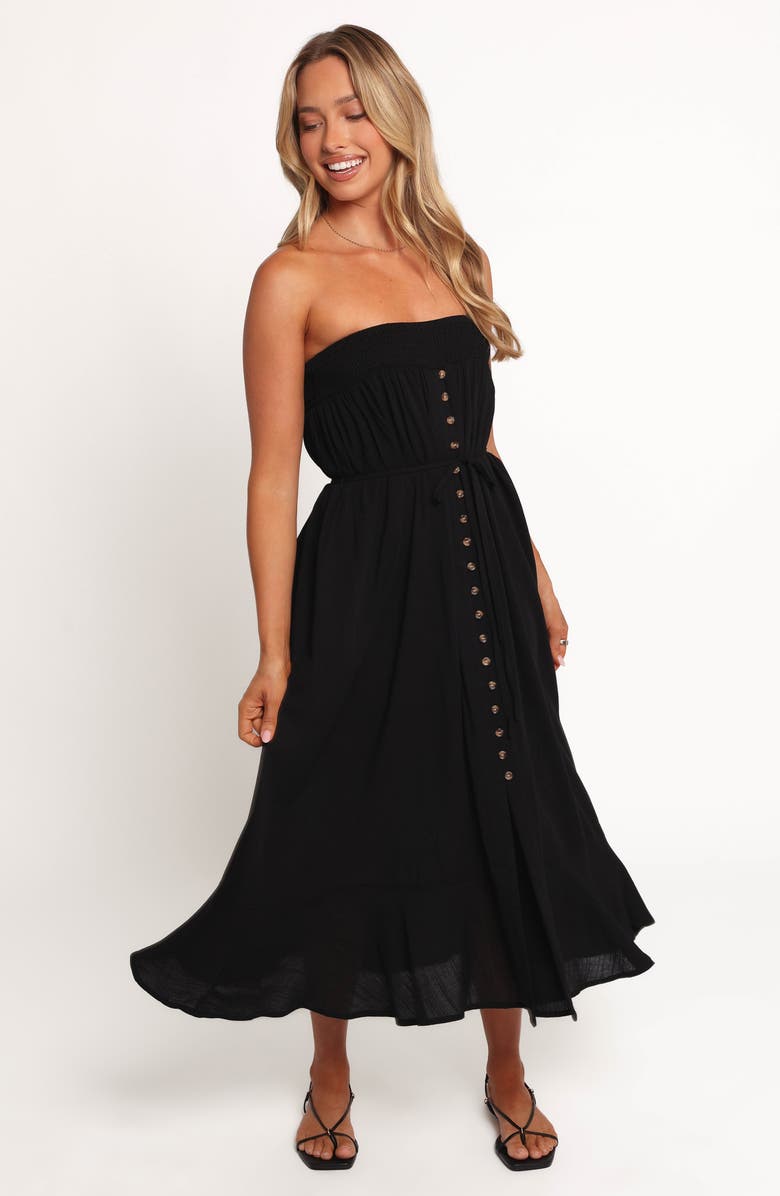 Petal & Pup Nerea Strapless Linen & Cotton Dress, Alternate, color, Black