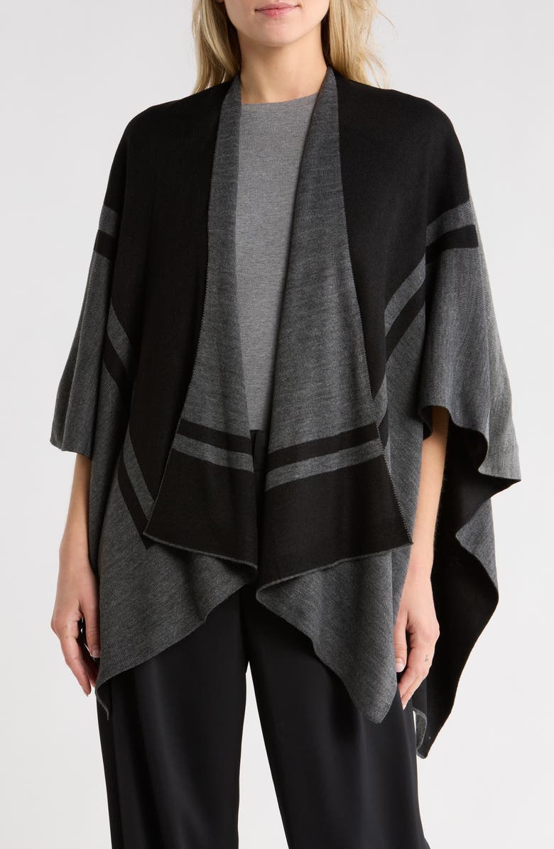 NORDSTROM RACK Border Print Transitional Ruana, Main, color, Black Combo