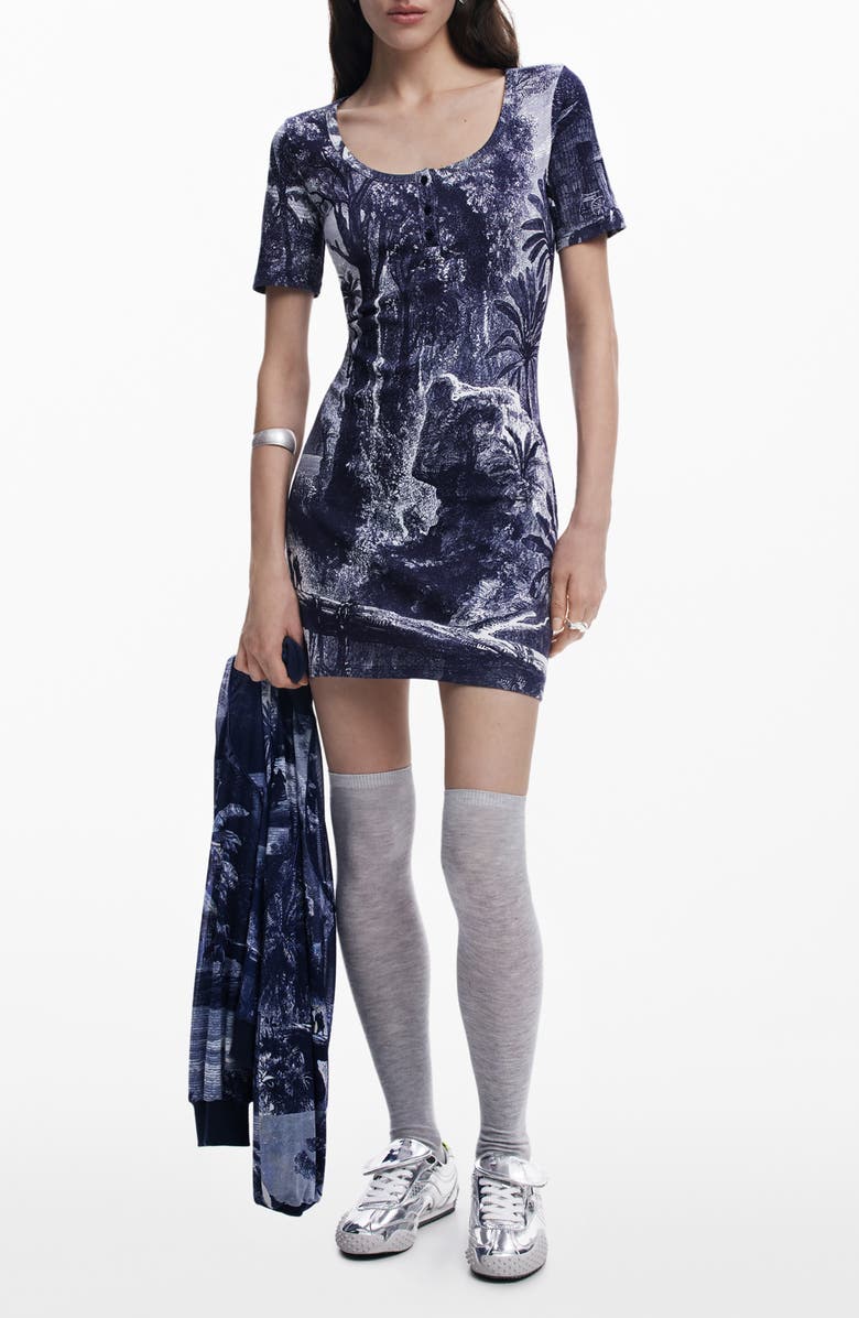 Desigual Print Minidress, Main, color, Navy Blue