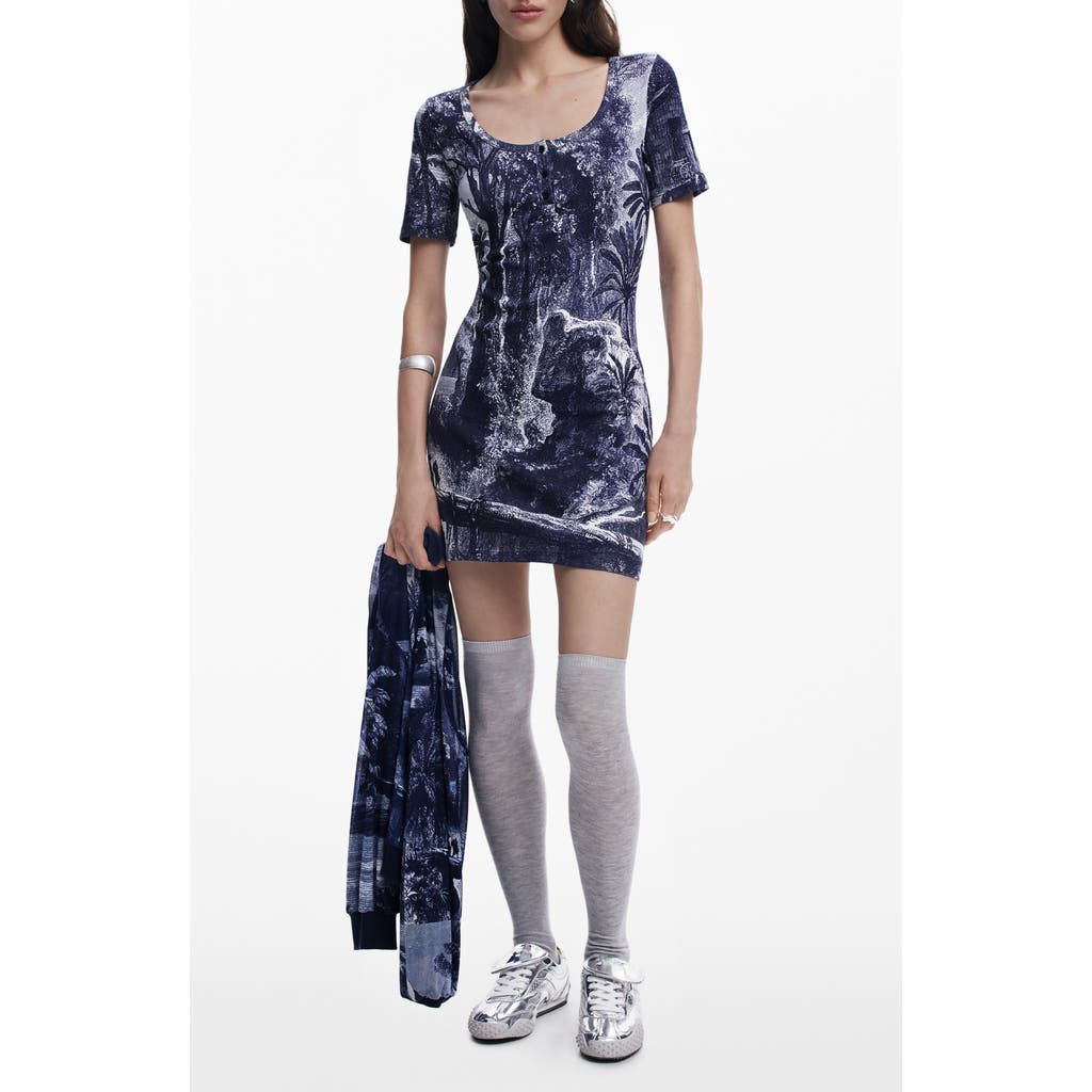 Desigual Print Minidress In Navy Blue