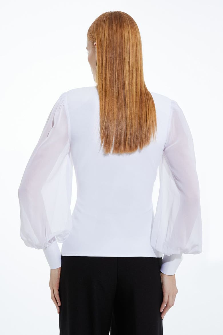 Zip Detail Chiffon Sleeve Knit Top, Alternate, color, Ivory
