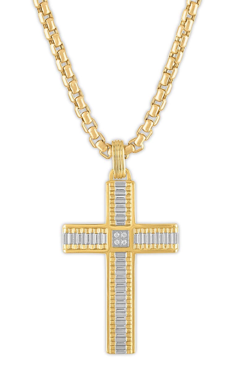 Esquire Two-Tone Diamond Cross Pendant Necklace, Main, color, 