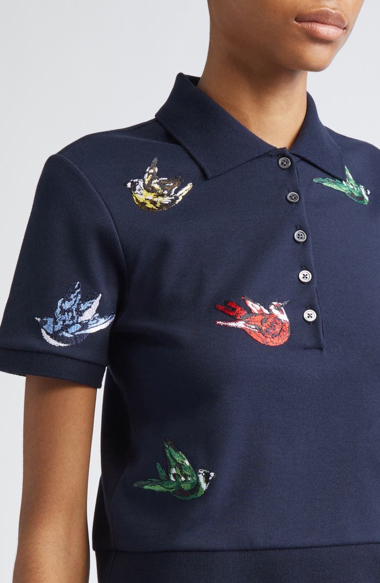 Thom Browne Canary Embroidered Cotton Polo, Alternate, color, Navy