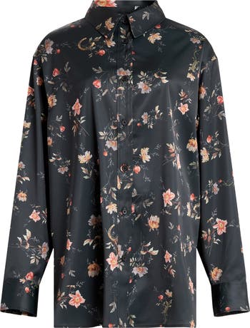 Louisa Tanana Floral Print Satin Button-Up Shirt