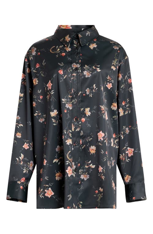 Allsaints Louisa Tanana Floral Print Satin Button-up Shirt In Black