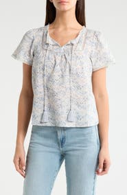 Lucky Brand Floral Flutter Sleeve Cotton Blend Top