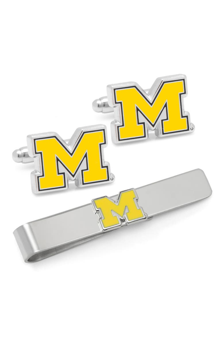 NCAA Michigan Wolverines Cuff Links & Tie Bar, Main, color, YELLOW
