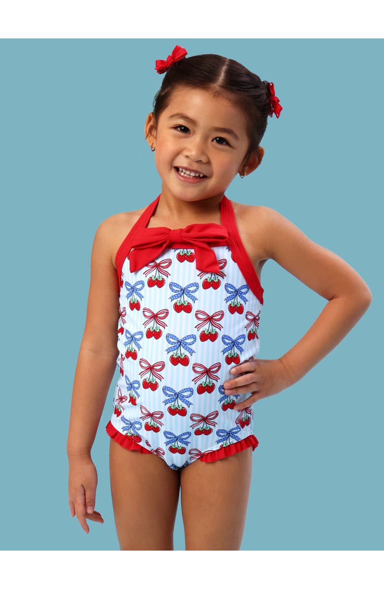 RuffleButts Halter UPF50+ One Piece Swimsuit, Alternate, color, Berries & Bows