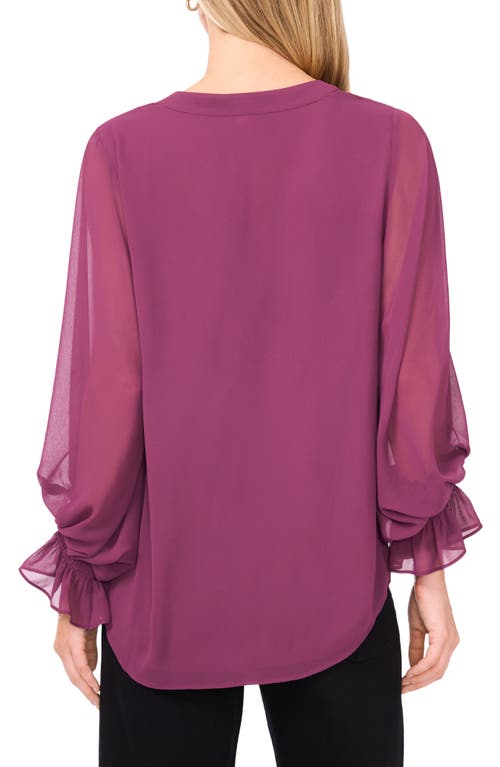 Vince Camuto Ruffle Cuff Split Neck Top In Purple