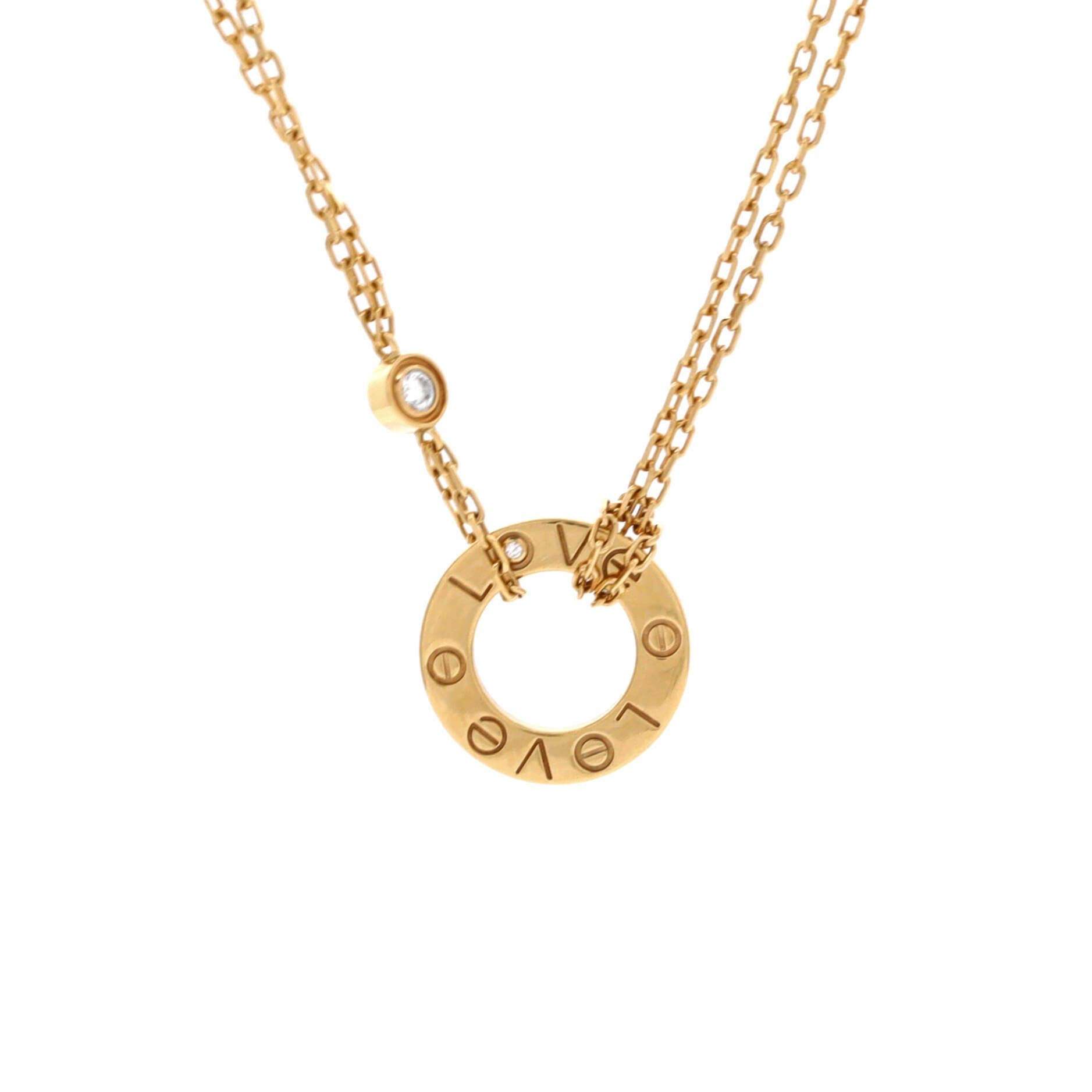2 Diamonds Love Pendant Necklace 18K Yellow Gold and Diamonds, Main, color, Metallic Gold