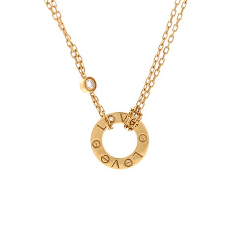 2 Diamonds Love Pendant Necklace 18K Yellow Gold and Diamonds