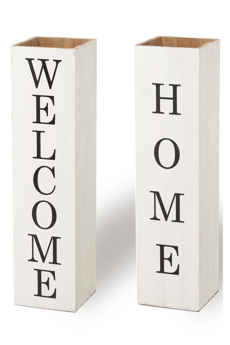 Double Sided Solid Wood Boxed "WELCOME HOME" Porch Sign, Main, color, White